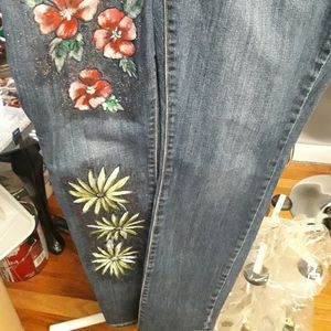 Hand Painted Flowers on Jeans